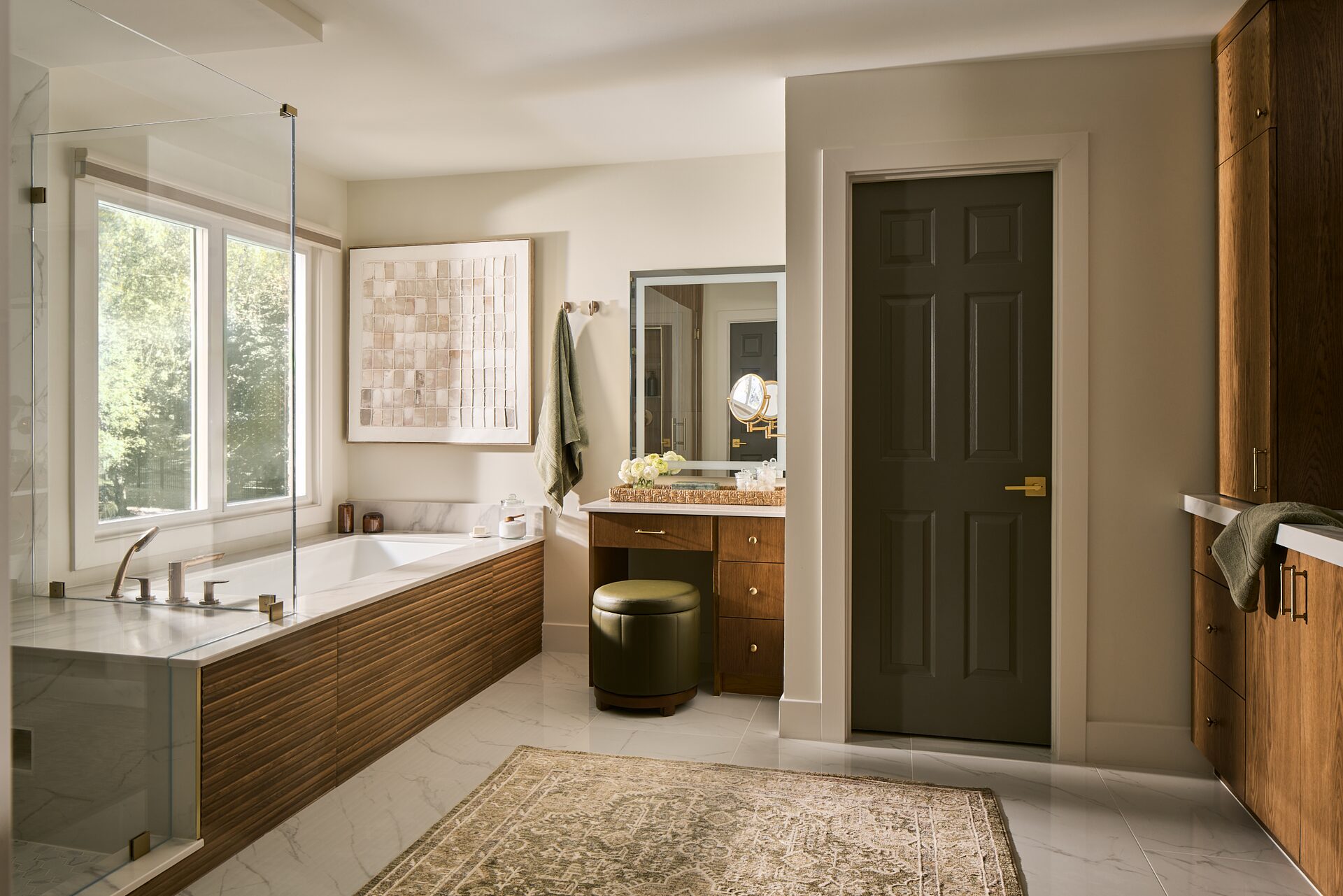 Terrace Mist primary bathroom full overview with double vanity and shower