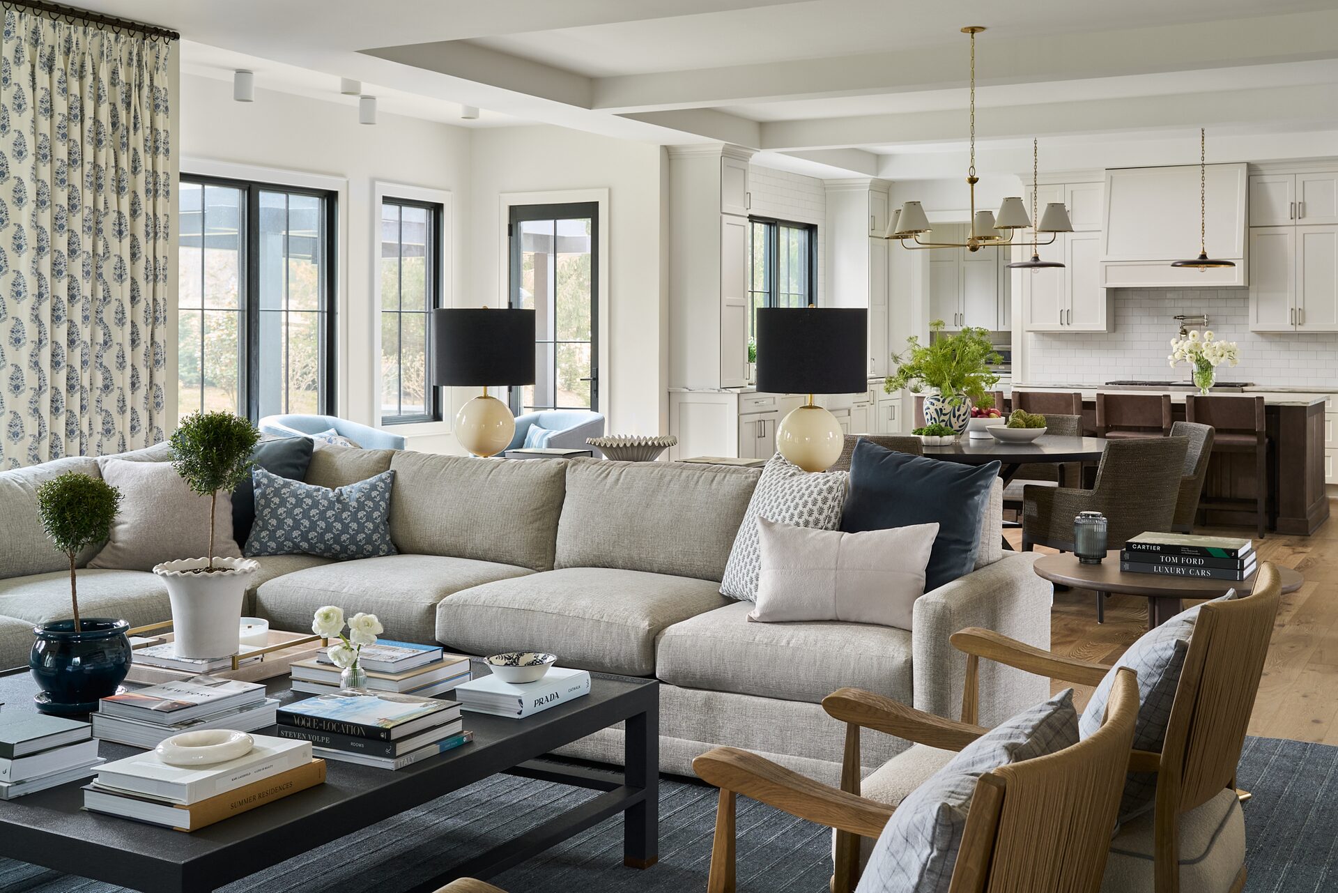 Worthington Road living room with custom millwork and built-in shelving